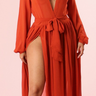 Rust Long Sleeve Maxi Dress With High Slit - The Fashion Unicorn
