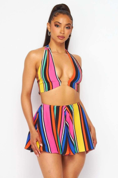 Striped Rainbow Two Piece Crop Top & Skirt Set - The Fashion Unicorn