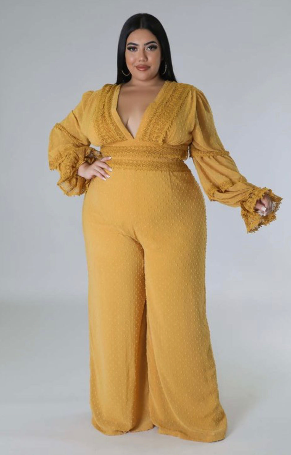 Mustard Long Sleeve Ruffle Jumpsuit - The Fashion Unicorn