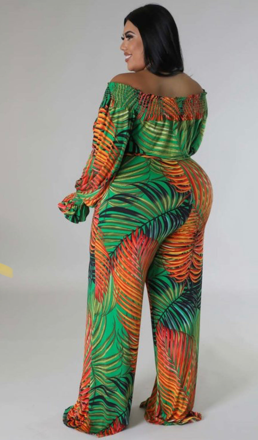 Curve Tropical Long Sleeve Jumpsuit - The Fashion Unicorn