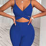Women's Solid Color Yoga-ready Crossover Crop Cutout Jumpsuit Short Tights - The Fashion Unicorn