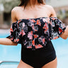 Two-Tone Off-Shoulder One-Piece Swimsuit - The Fashion Unicorn