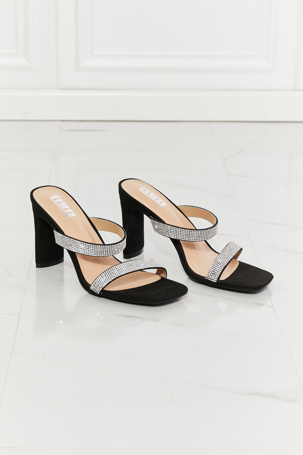 MMShoes Leave A Little Sparkle Rhinestone Block Heel Sandal in Black - The Fashion Unicorn