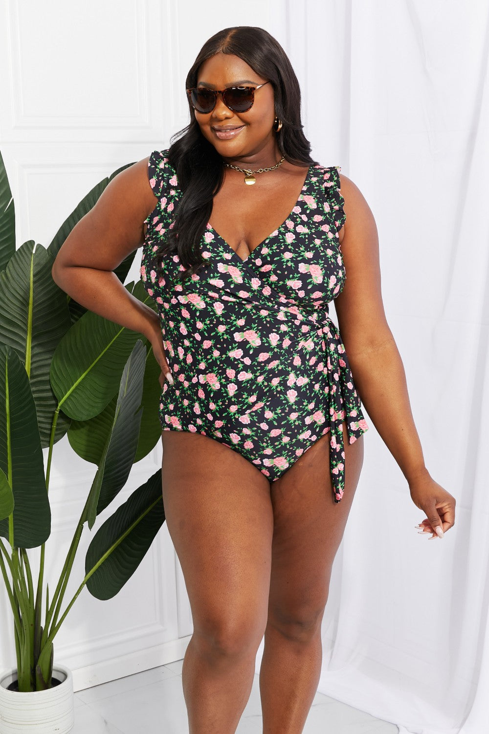 Marina West Swim Full Size Float On Ruffle Faux Wrap One-Piece in Floral - The Fashion Unicorn
