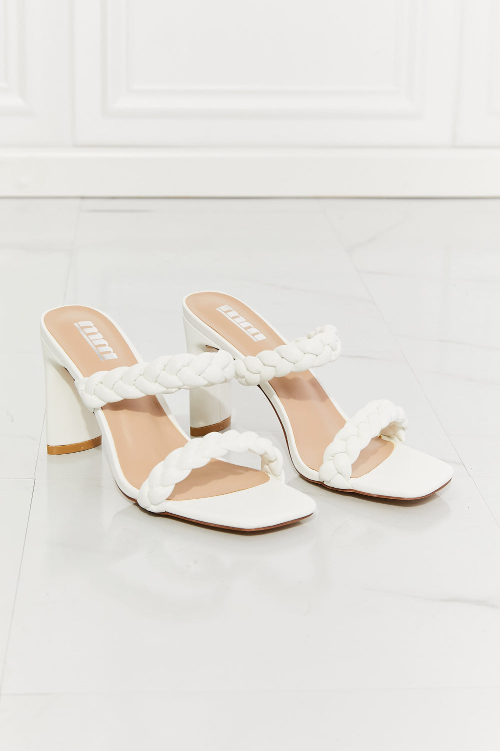 MMShoes In Love Double Braided Block Heel Sandal in White - The Fashion Unicorn