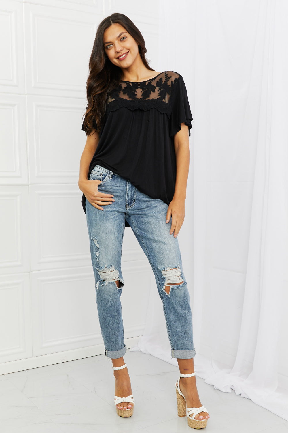 Culture Code Ready To Go Full Size Lace Embroidered Top in Black - The Fashion Unicorn