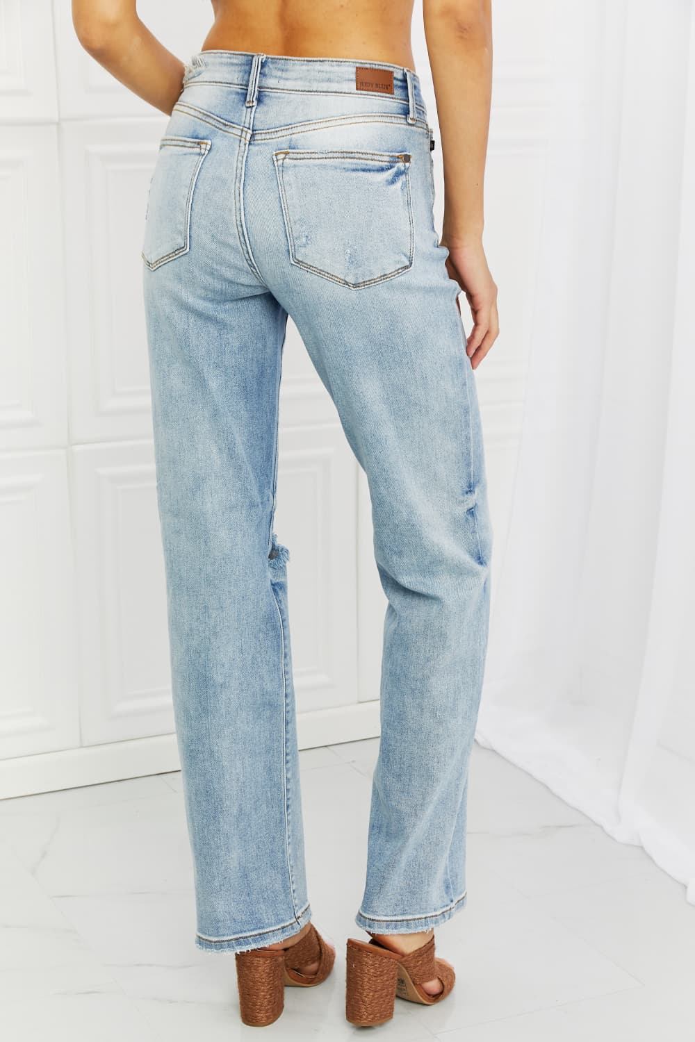 Judy Blue Natalie Full Size Distressed Straight Leg Jeans - The Fashion Unicorn