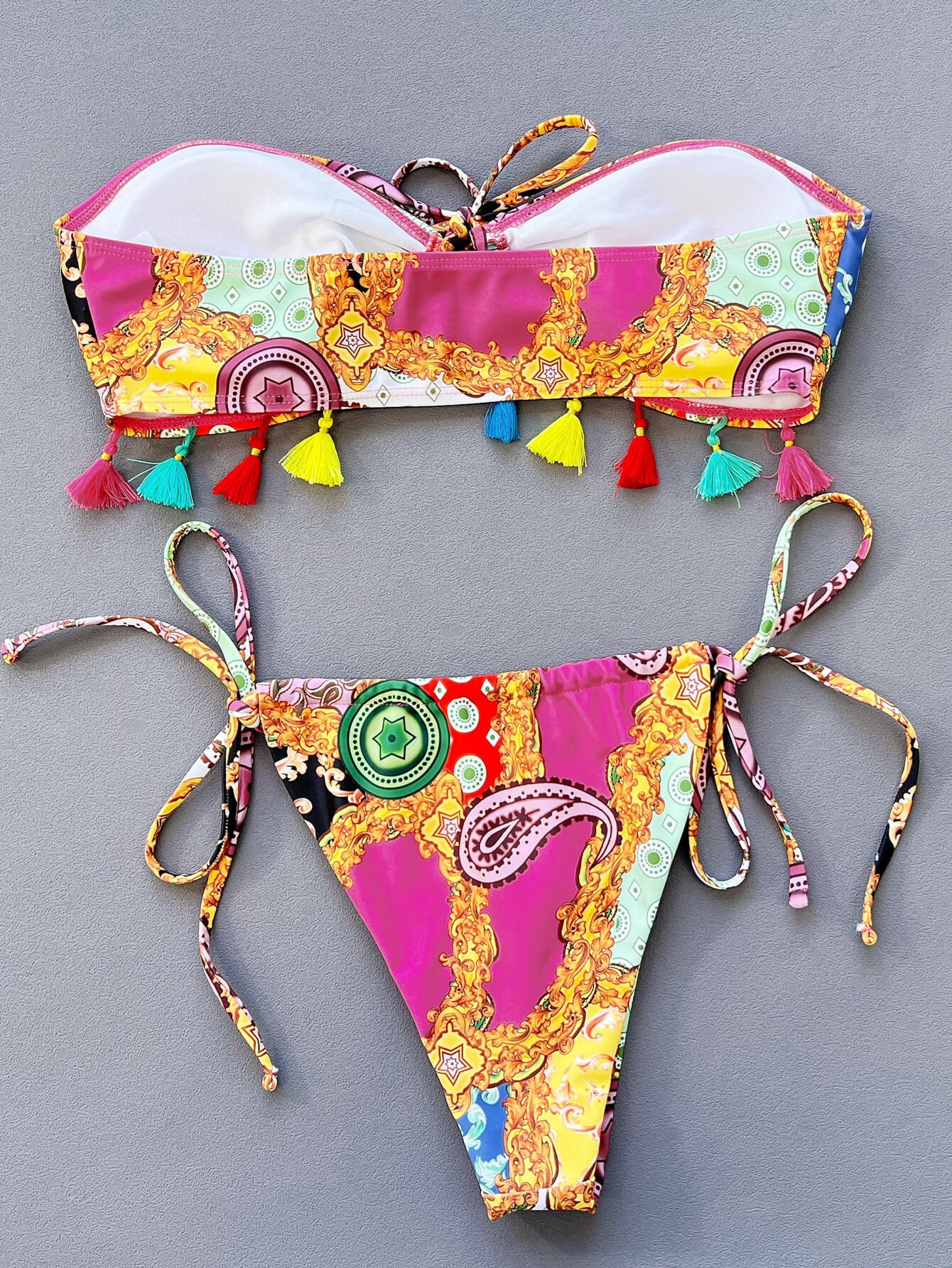 Printed Tied Strapless Bikini Set - The Fashion Unicorn