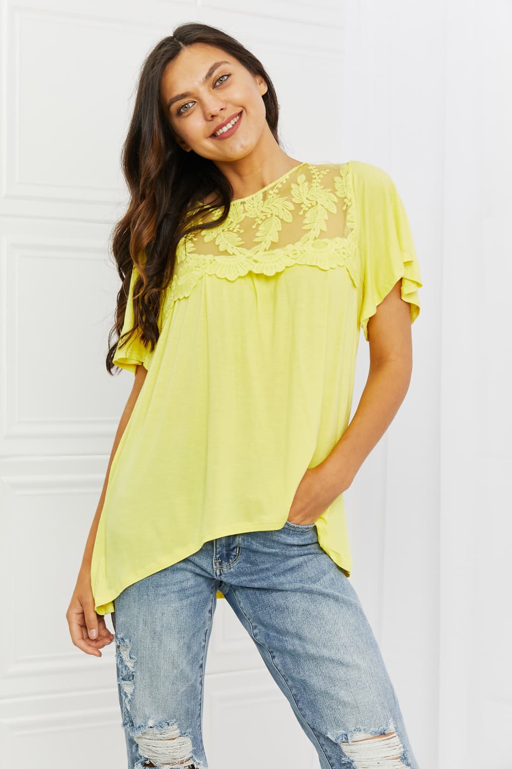 Culture Code Ready To Go Full Size Lace Embroidered Top in Yellow Mousse - The Fashion Unicorn
