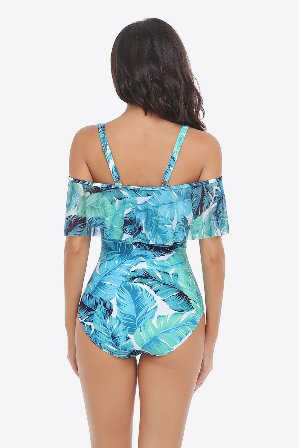 Botanical Print Cold-Shoulder Layered One-Piece Swimsuit - The Fashion Unicorn