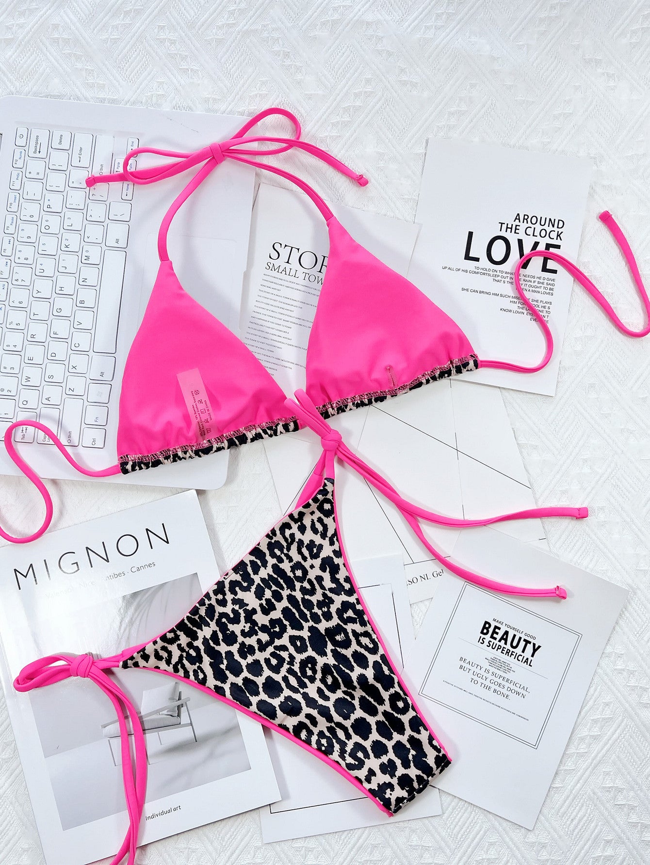 Leopard Print Halter Neck Tie Side Bikini Set - The Fashion Unicorn
