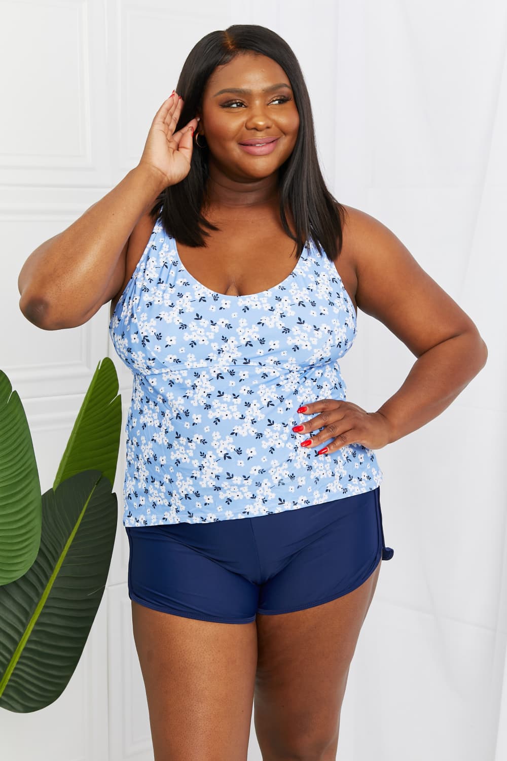 Marina West Swim By The Shore Full Size Two-Piece Swimsuit in Blossom Navy - The Fashion Unicorn