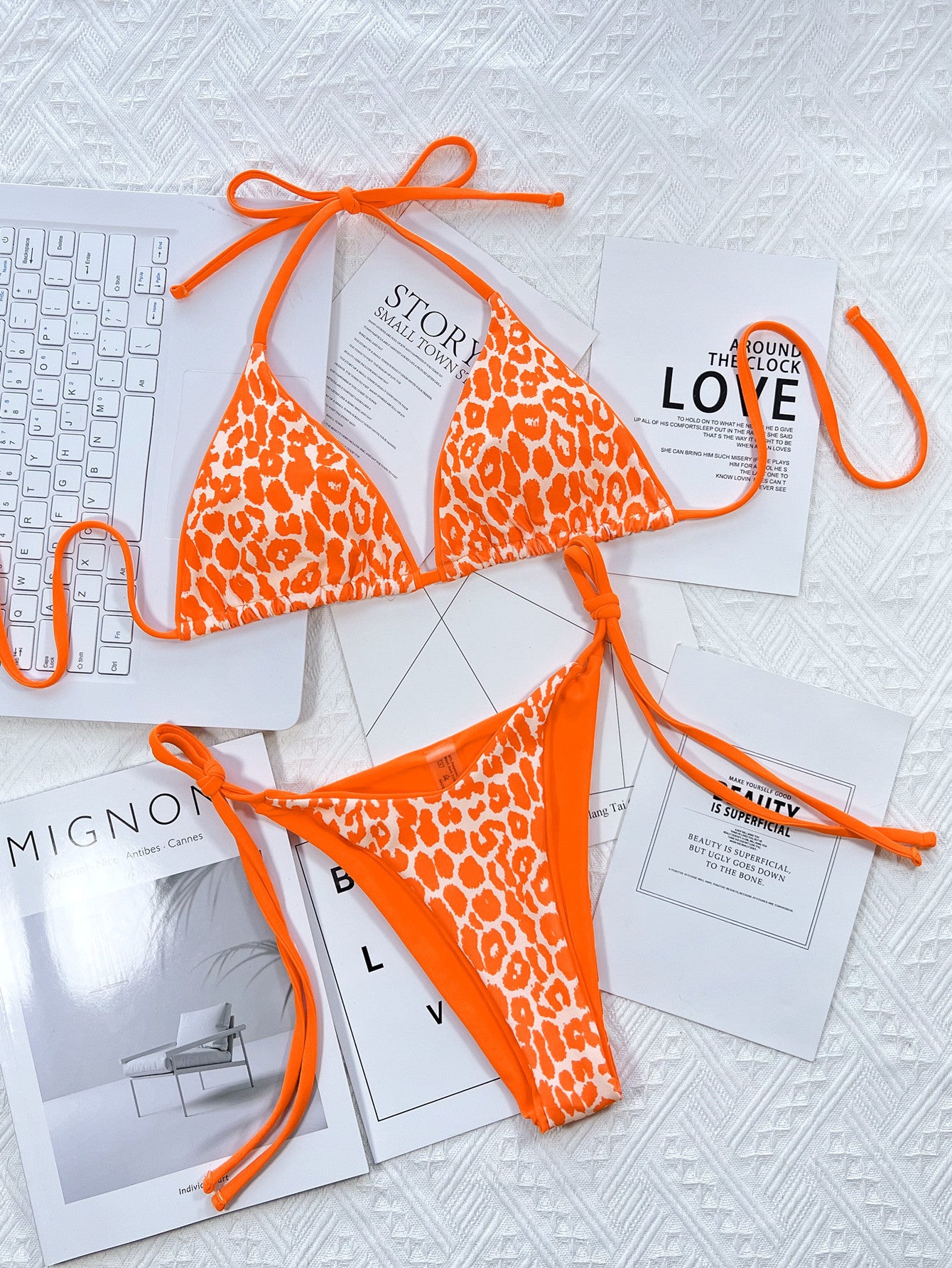 Leopard Print Halter Neck Tie Side Bikini Set - The Fashion Unicorn