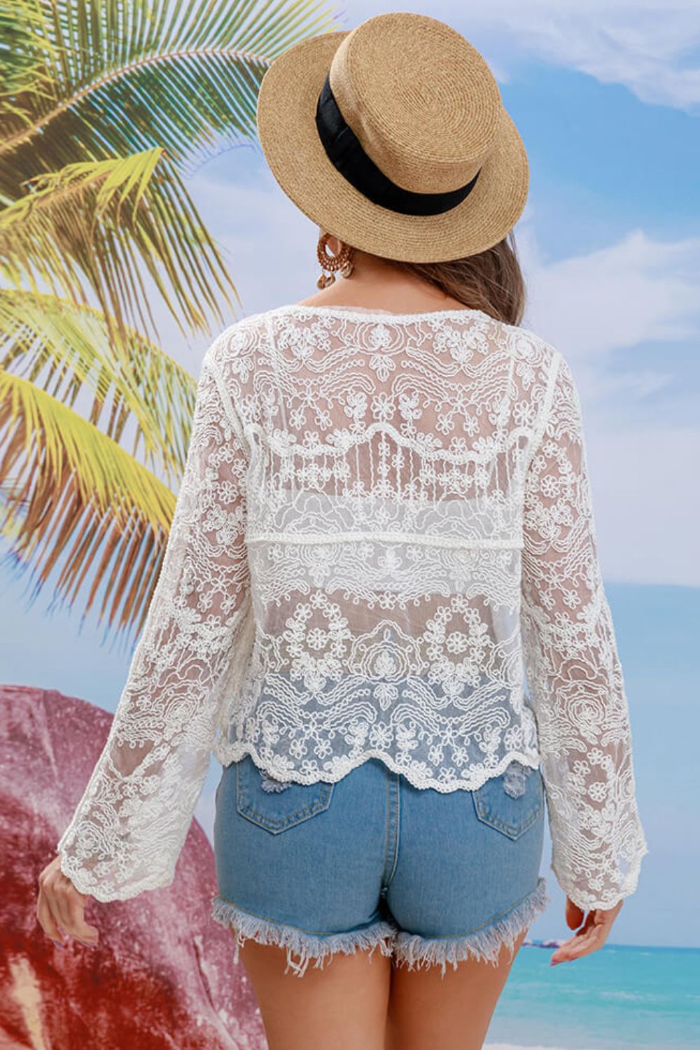 Buttoned Sheer Lace Cover Up - The Fashion Unicorn