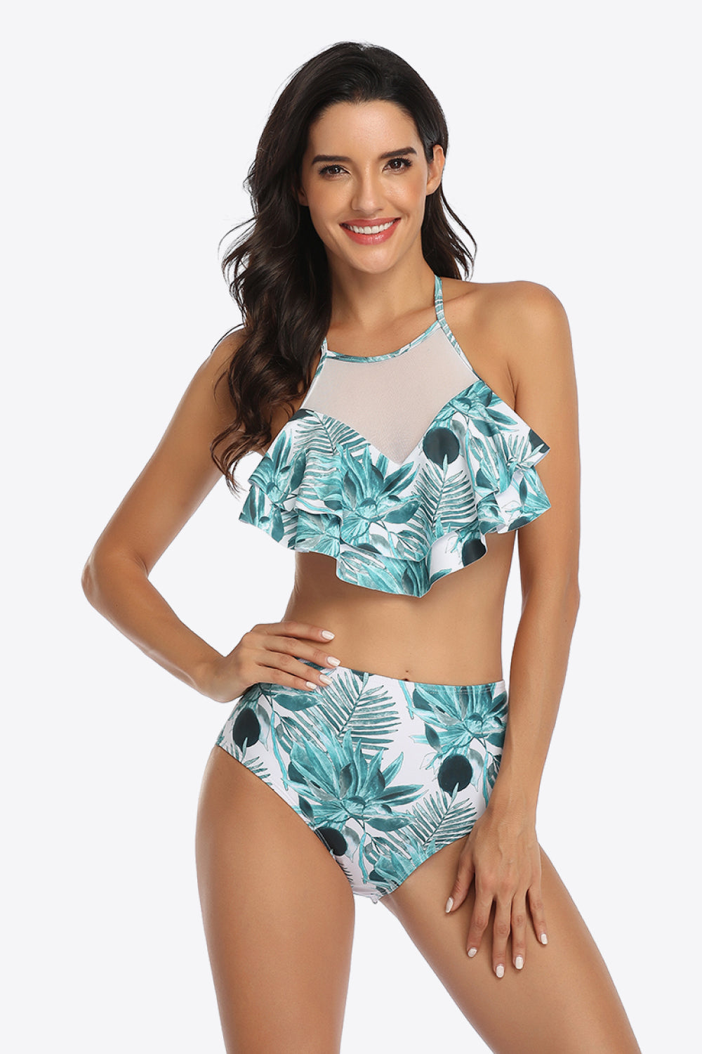 Tropical Print Ruffled Two-Piece Swimsuit - The Fashion Unicorn