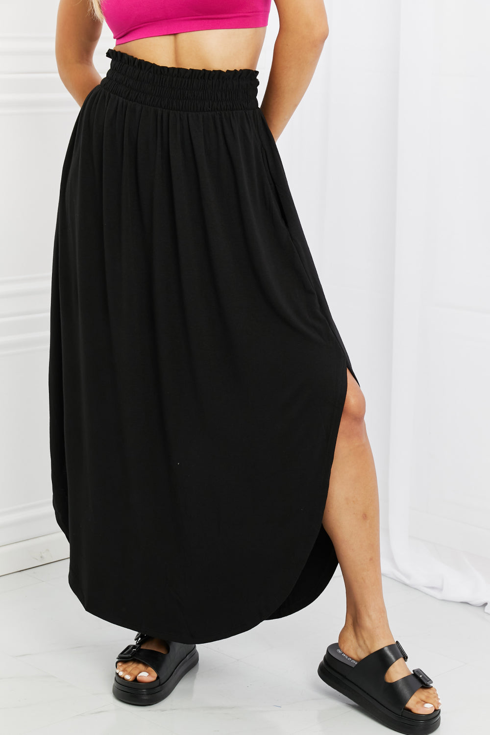 Zenana It's My Time Full Size Side Scoop Scrunch Skirt in Black - The Fashion Unicorn