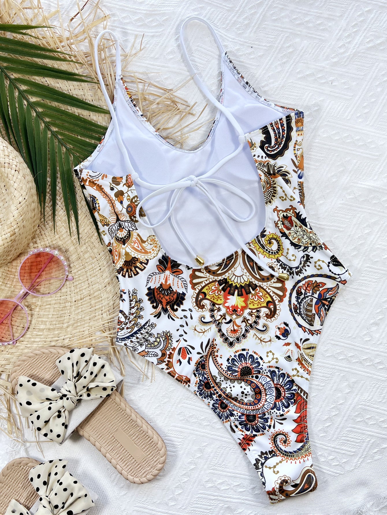 Printed Tie Back Scoop Neck One-Piece Swimsuit - The Fashion Unicorn
