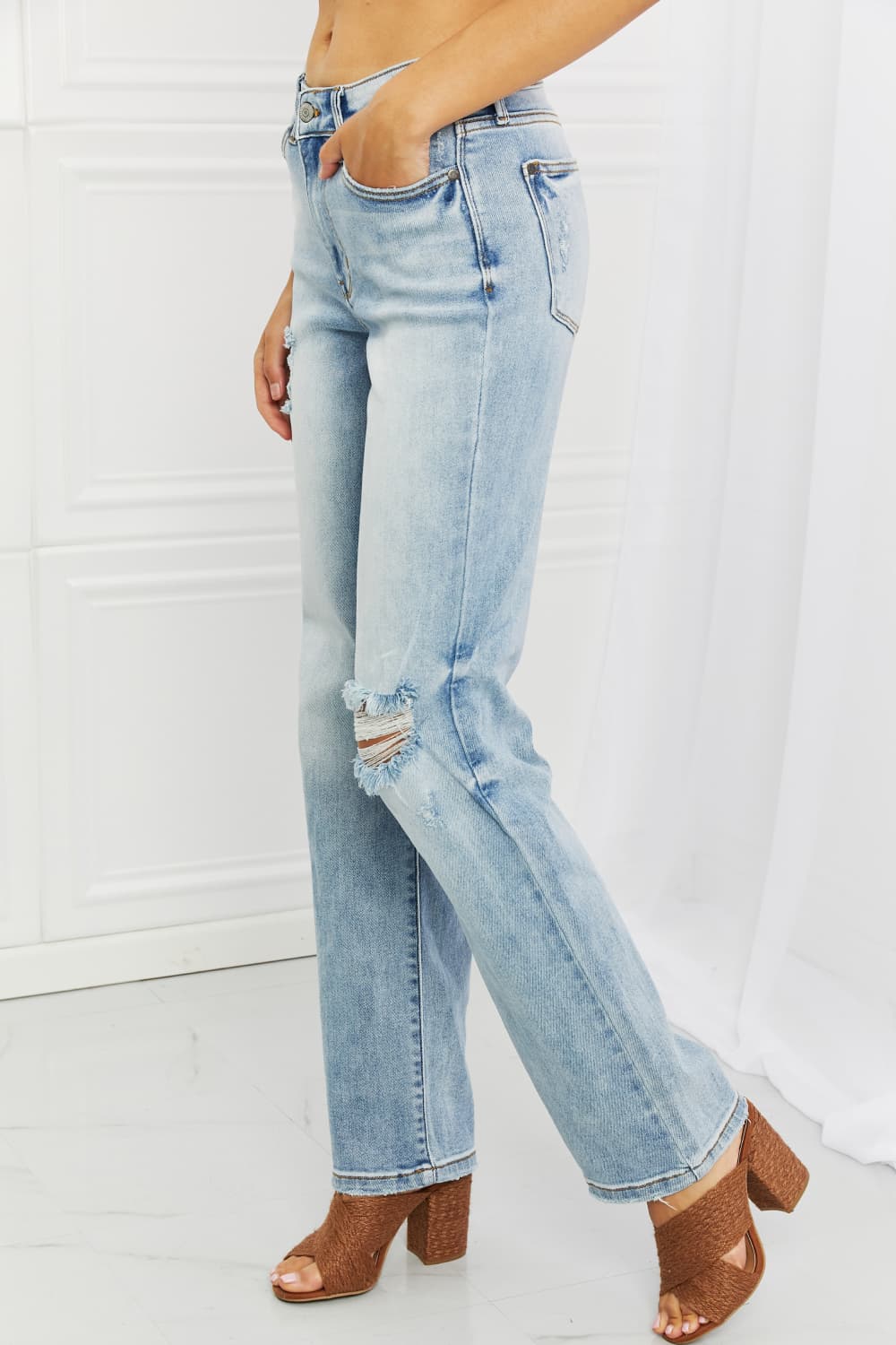 Judy Blue Natalie Full Size Distressed Straight Leg Jeans - The Fashion Unicorn
