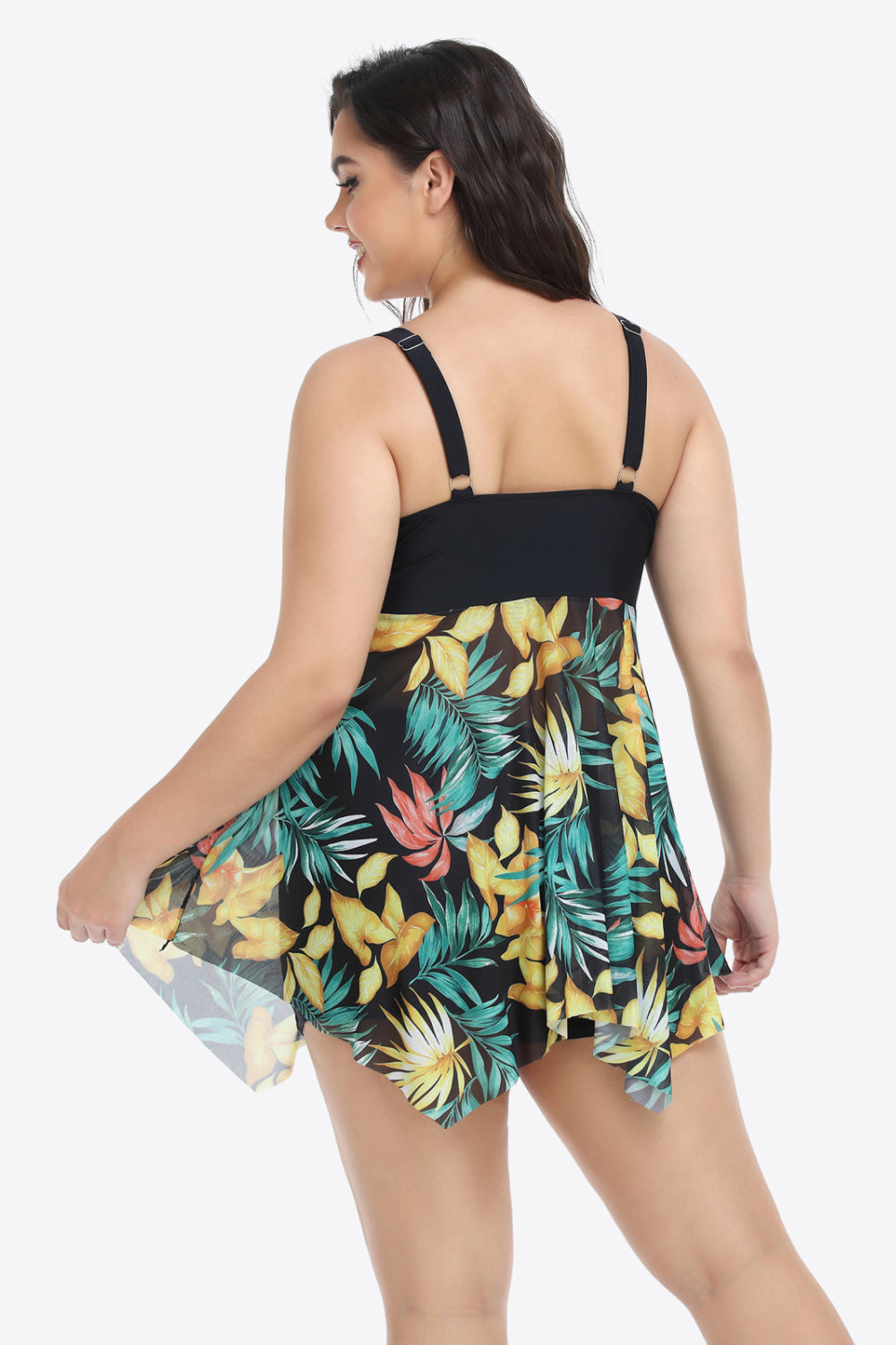 Plus Size Floral Two-Tone Asymmetrical Hem Two-Piece Swimsuit - The Fashion Unicorn