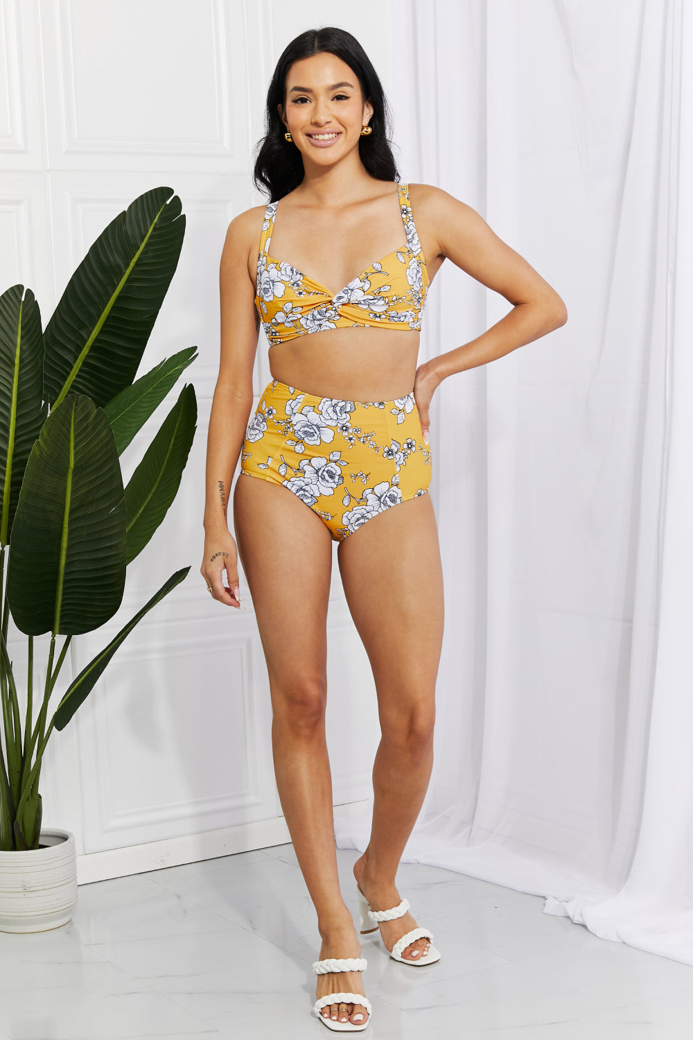 Marina West Swim Take A Dip Twist High-Rise Bikini in Mustard - The Fashion Unicorn