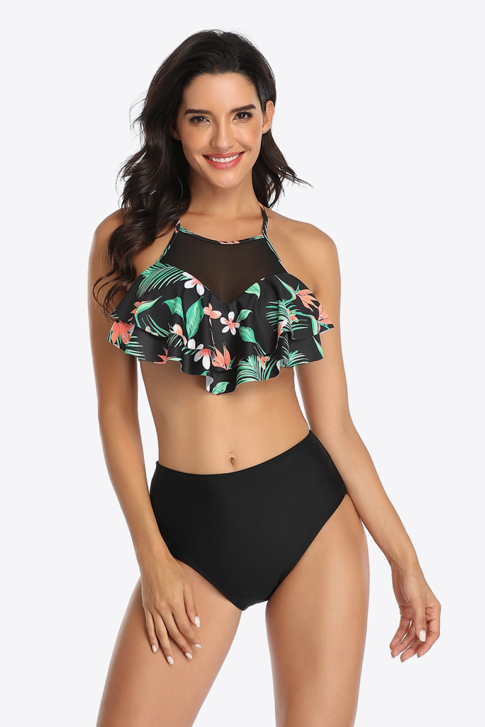 Tropical Print Ruffled Two-Piece Swimsuit - The Fashion Unicorn